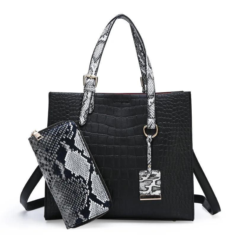 

2019 Hot Selling Europe And America Crocodile Pattern Large Capacity Different Size Bags Two-Piece Set Handbag Pendant Crossbody
