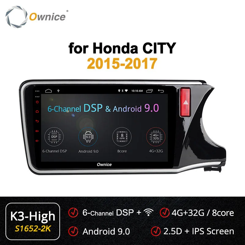 Ownice k3 k5 k6 автомобильное радио для Honda City- Android 9,0 10,1 ''Octa 8 ядро gps Навигация DVD плеер DSP 360 панорама оптического волокна - Цвет: S1652-2 K3 HIGH