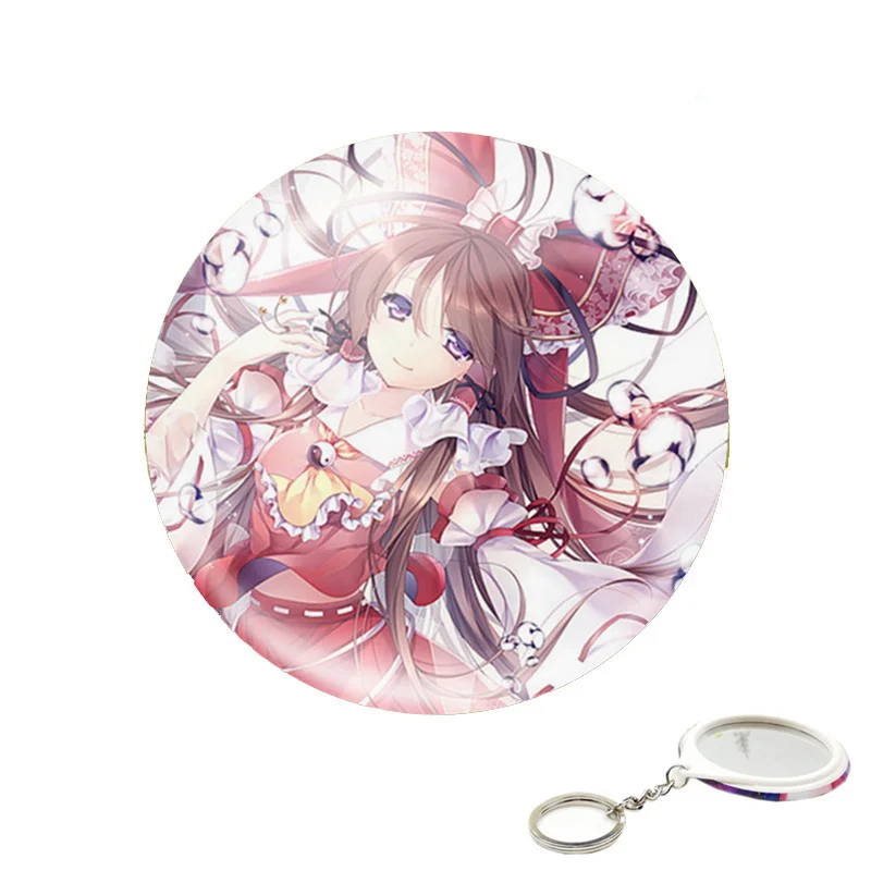 Anime TouHou Project Keychain Hakurei Reimu Cartoon Keyring with Makeup Mirrors for Backpack/Bag Accessories or Collection |