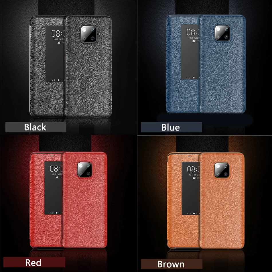 Genuine Leather Flip Cover Case Original Mirror Smart Touch View Wake Sleep Up Protection For Huawei Mate 20 Pro Mate 2Pro