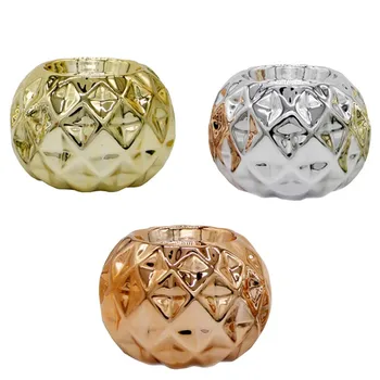 

European-Style Golden Silver Ceramic Candlestick Spherical Rhombus Table Candle Holder Decoration