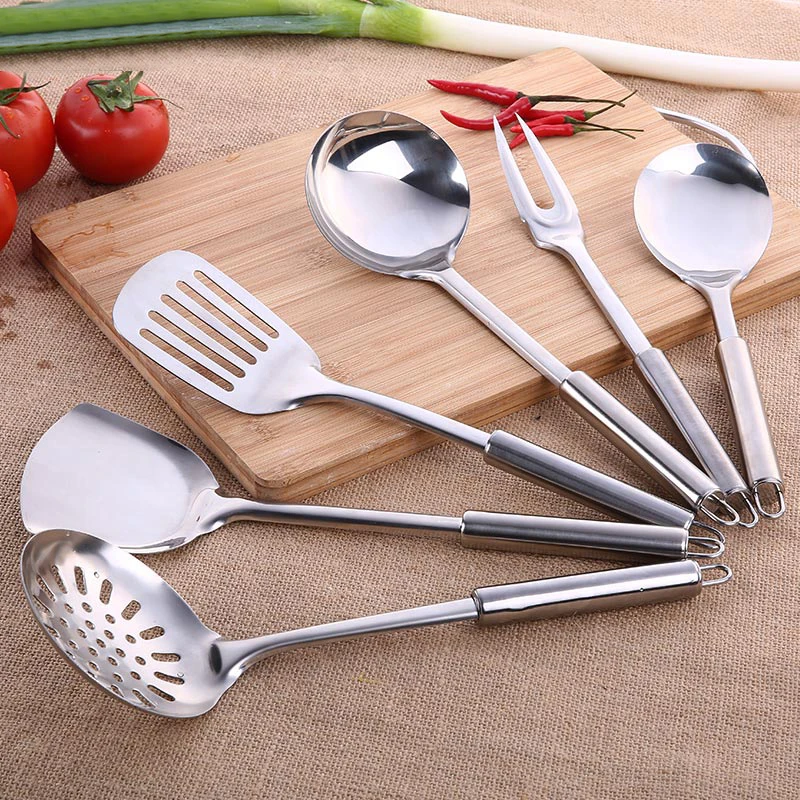 6pcs Stainless Steel Cookware Set Kitchenware Kitchen Tools Cooking Accessories Cook Utensil Spatula Colander Spoon Meat Fork