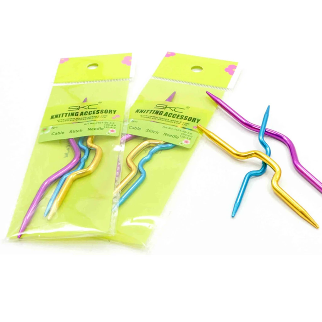 3 Pack Aluminum Yarn Stitch Holders Cable Knitting Needles for Knitting Notion, 3 Colors, Sizes 90mm 100mm 120mm