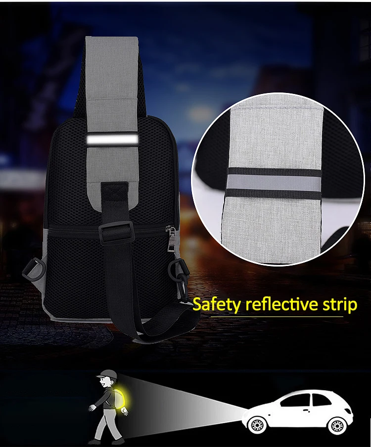 Men's Shoulder Crossbody Bags USB Charging Chest Pack Casual Man Messenger Bags