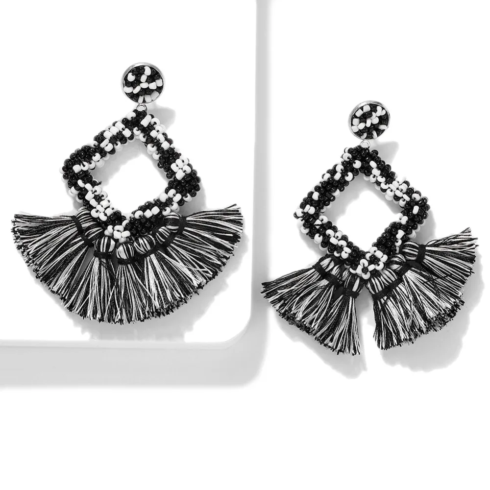 Miwens, новинка, Bauble Bar, синие Квадратные бусины, свисающие, модные женские серьги, кисточка, овальная рафия, массивные серьги-подвески ювелирные изделия