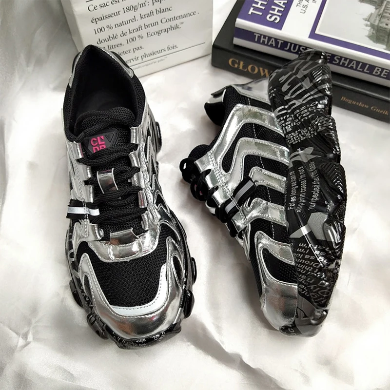 Женские кроссовки; модная обувь; женские кроссовки на платформе; zapatos de mujer; женская обувь на толстой подошве; обувь для папы; дышащая Серебристая обувь
