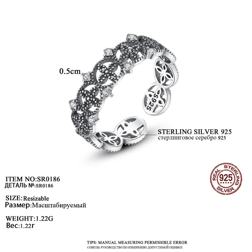 Gem&Time, Ретро стиль, циркон, цветок, регулируемые кольца, Стерлинговое Серебро 925 пробы, тибетское серебро, кольца на палец, женские, Anillos, ювелирные изделия, подарок SR018