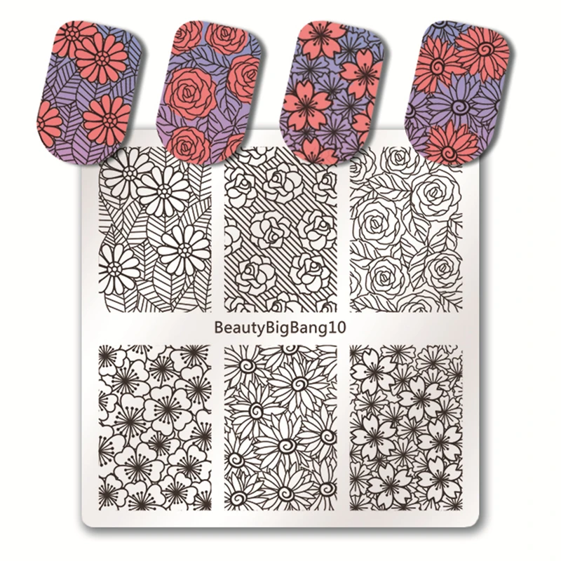 BeautyBigBang пластины для штамповки ногтей 6*6 см квадратные кружева цветок дизайн ногтей штамп шаблон изображения пластины трафареты штамповки дизайн ногтей плесень - Цвет: B10