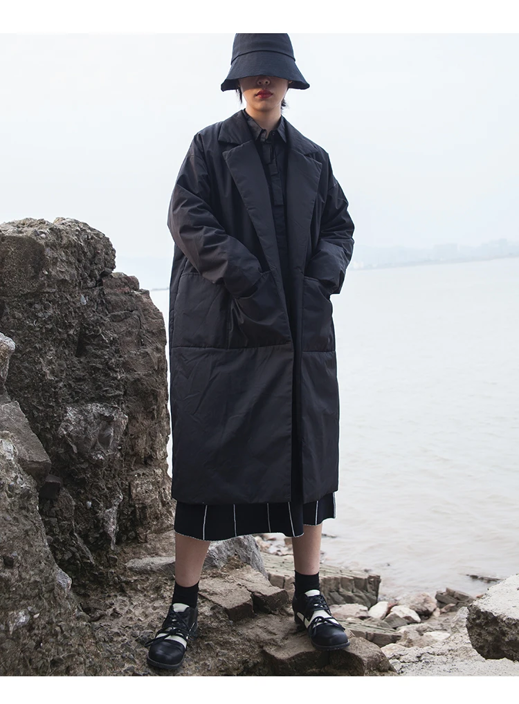 [EAM] пальто с хлопковой подкладкой с карманами большого размера, свободные женские парки с длинным рукавом, модная новинка осень-зима 19A-a341