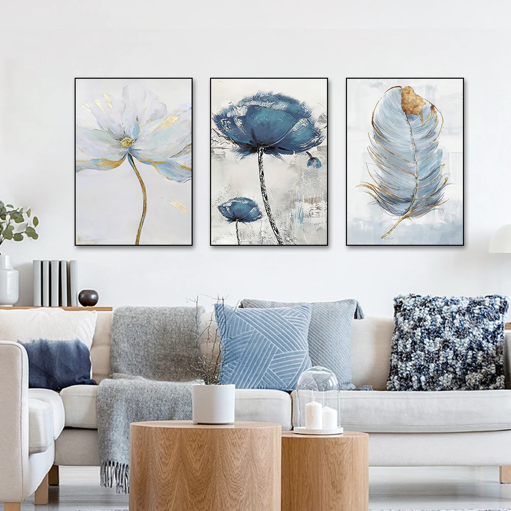 Flower-Canvas-Abstract-Interior-Paintings-Print-Feather-Picture-Art-New ...
