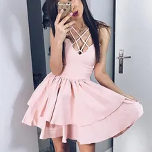 A-Line/принцесса атласные Спагетти ремни без рукавов оборками Короткие/Мини-платья