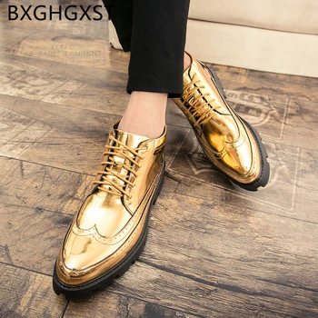 

Golden brogue shoes men classic italian shoes mens dress boots Coiffeur party shoes men 2020 zapatos de hombre de vestir formal