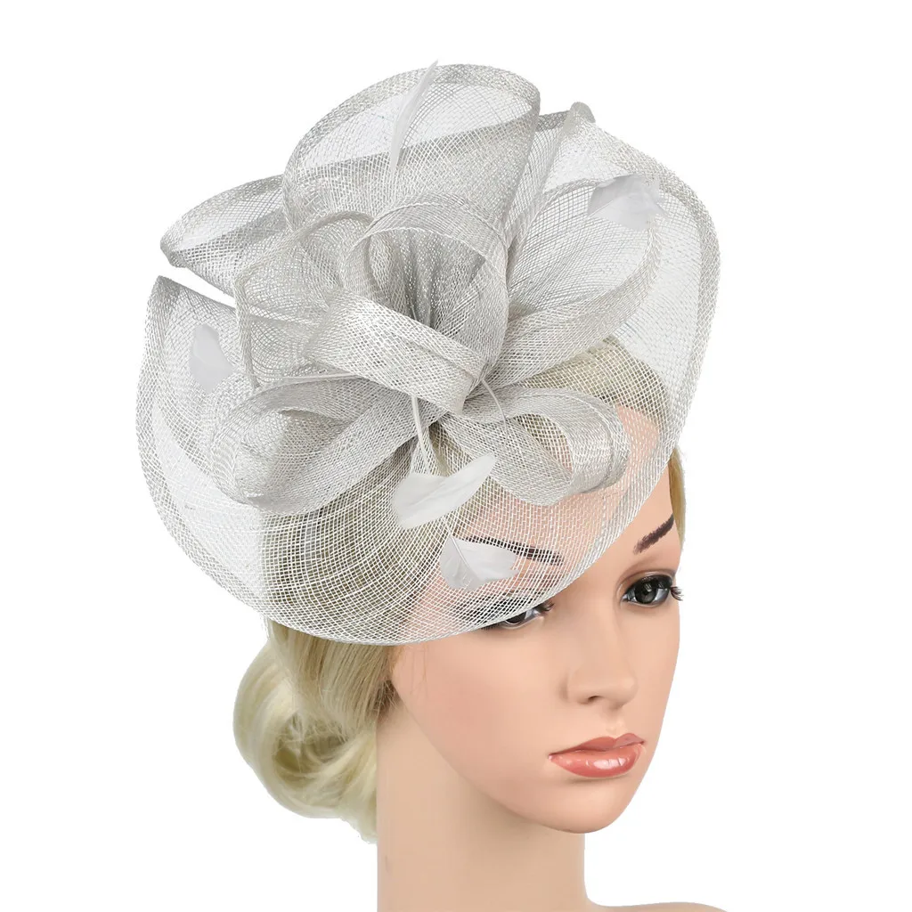 Женская элегантная сетчатая Вуалетка, шляпа с ремешком, цветок, перо, вечерние шляпы, женские фетровые заколки для волос, повязка на голову, Аксессуар# CL3 - Цвет: D