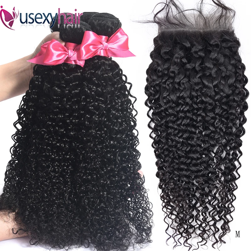 

Kinky Curly Bundles With Closure Human Hair Bundles With Closure Remy Brazilian Hair Weave Bundles