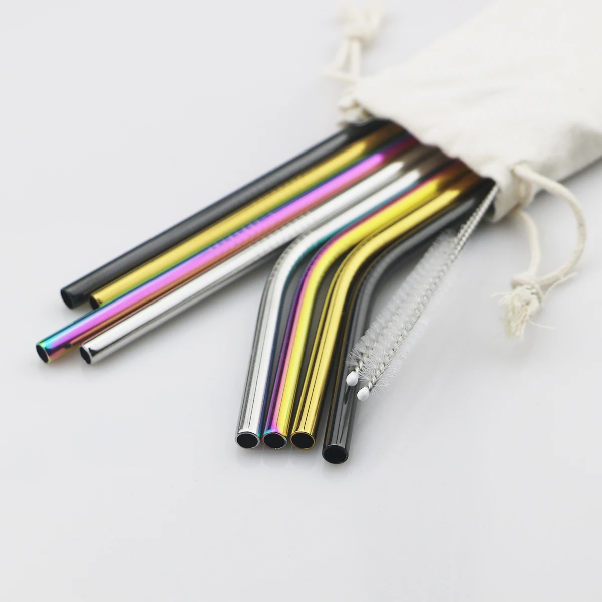 18/10 Stainless Steel Straw Set Reusable Drinking Straw With Cleaner Brush Bar Party Accessory metal straw set drinking straws cocktail accessories
