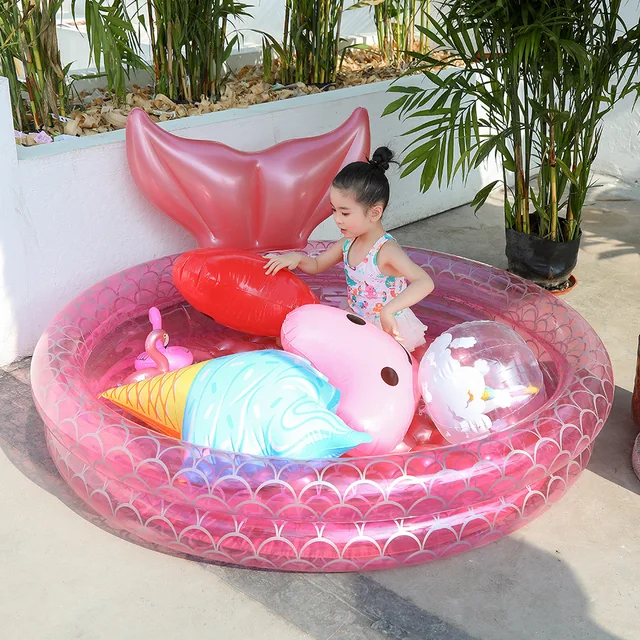 Inflatable Mermaid Round Inflatable Swimming Pool 120/150CM PVC Paddling Pool Outdoor Summer Inflatable Pool Bathtub For Kid 1