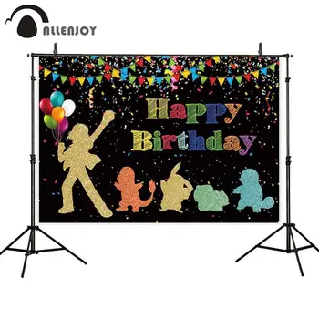 

Allenjoy Cartoon Animals Party Decor Flags Ribbon Balloons Glitter Silhouette Wallpaper Cloth Child Happy Birthday Home Backdrop