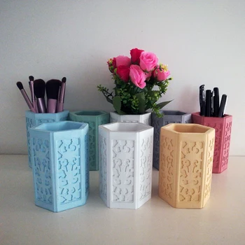 

Pen Holder Plaster Molds Hexagon Concrete Silicone Mold Cement Clay Mould Container Vase Molds