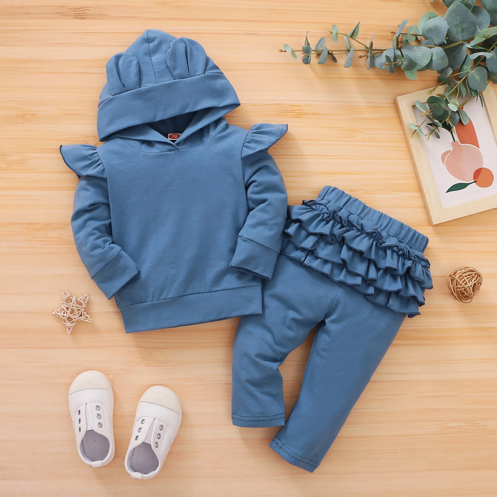 

Xiaofei sleeve pullover sweater Infant Baby Girls Long Sleeve Bear Ear Hoodie Tops+Ruffles Pants Outfits Sets Casual fashion M5