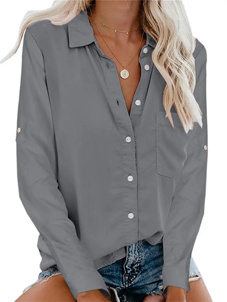 

5 pieces Womens Short Sleeve Shirts V Neck Collared Button Down Shirt Tops with Pockets