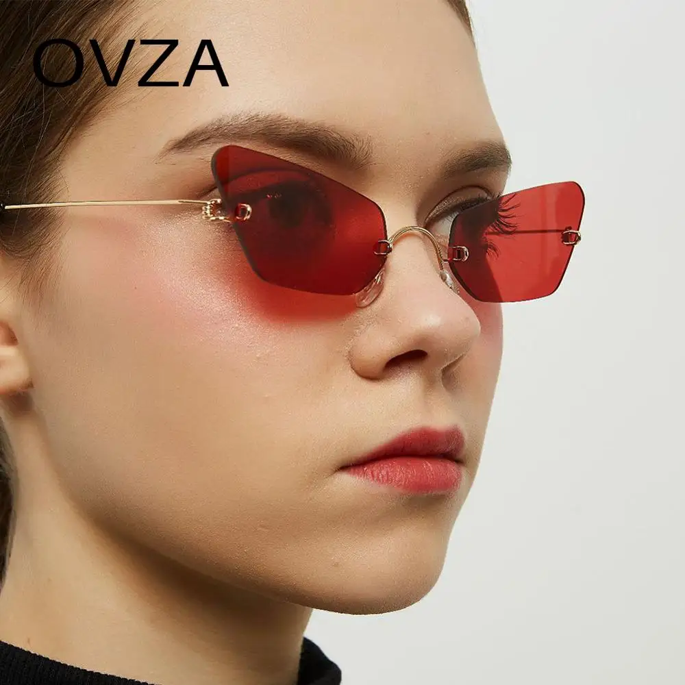 OVZA солнцезащитные очки без оправы женские модные солнцезащитные очки кошачий глаз красные женские велосипедные шины S3096