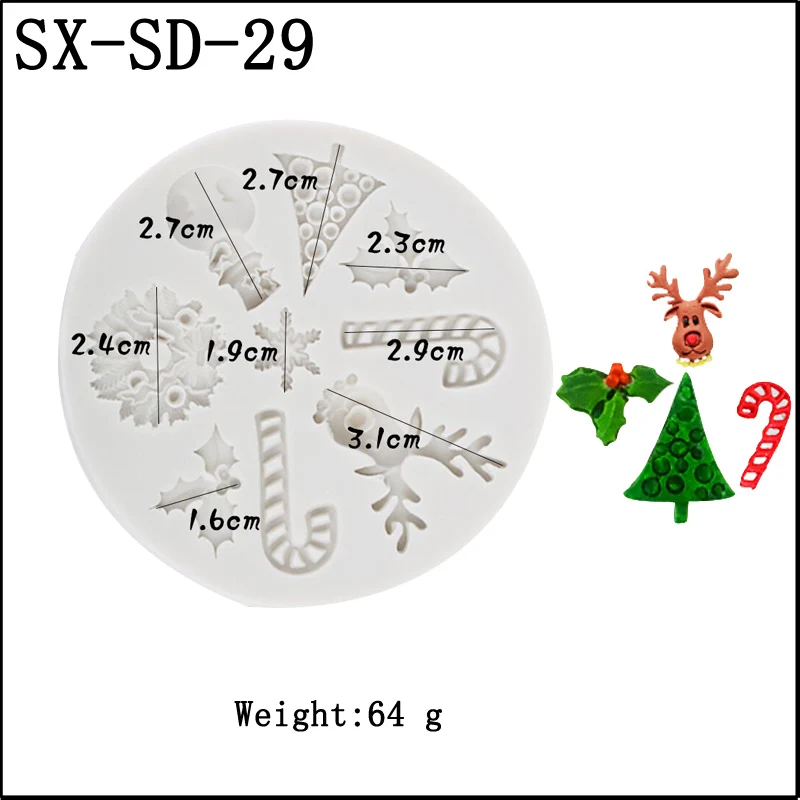 Merry Christmas Silicone Fondant Cake Mold Tree Candle Elk Pattern Resin Clay Paste Sugar Craft Chocolate Decorate Mould