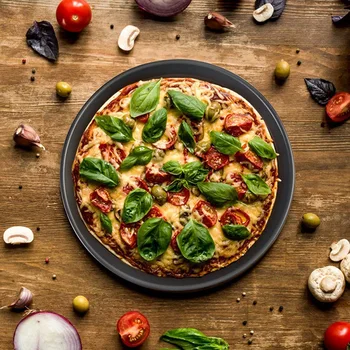 

13 Inch Pizza Pan Deep Dish Hard Coating Microwave Crispers Commercial Grade Kitchen Baking Tray Round Cake Baking Pans