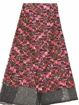 

newest muti color sequin Modern design French net lace fabric African sequins lace embroidery tulle lace fabric for party dress