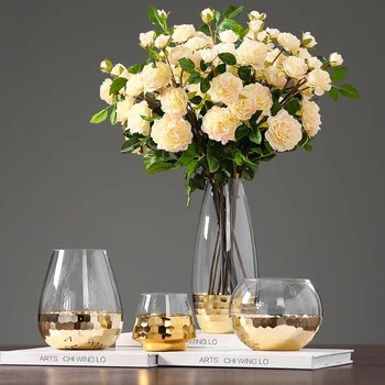 

Nordic Gold Foil Glass Vases Living Room Decoration Flower Arrangement Ornaments Wedding Decoration Art Vases Furnishings Gifts