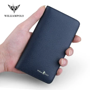 

WILLIAMPOLO Luxury Brand Long Card Holder Bifold Durable Genuine Leather Card Case