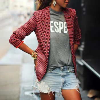 

Autumn Long Sleeve Turn-down Collar Coat Female Jackets Coats Office Lady Plaid Jacket Women Suit