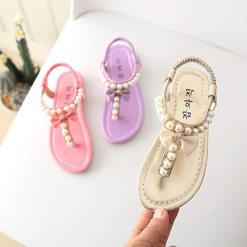 

LOOZYKIT New Design Summer Toddler Infant Kids Baby Girls Sandals Bowknot Pearl Princess Soft Bottom Shoes Beach Sandalias