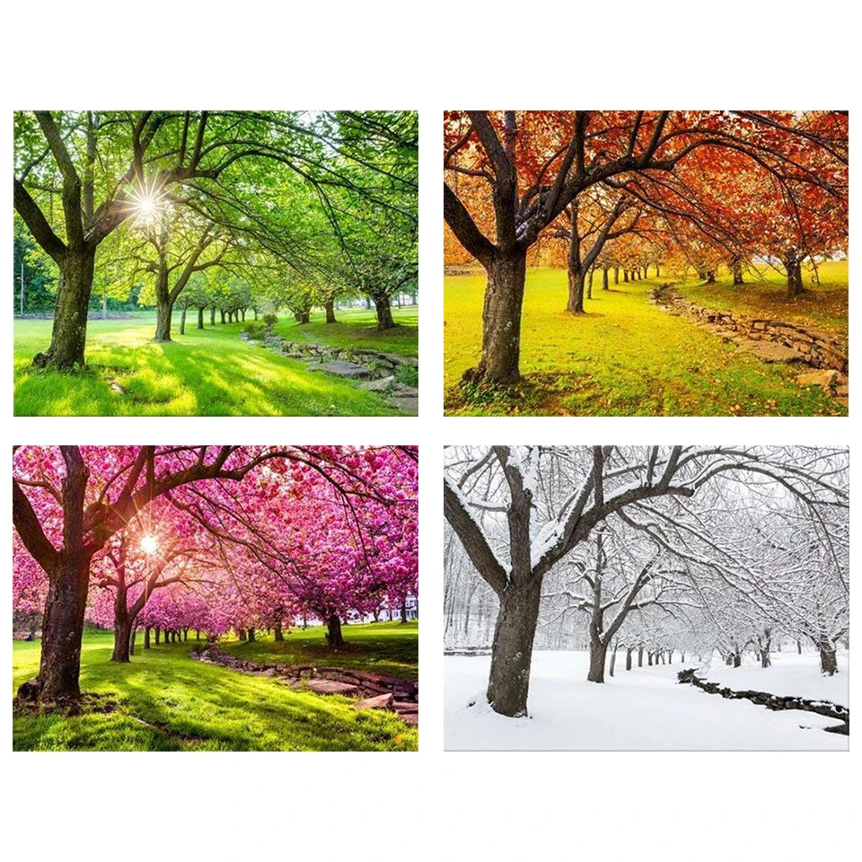 5D DIY Diamond Painting Trees Spring, Summer, Autumn, Winter, Four Seasons, Home Decor, Picture, Rhinestone, Mosaic, Art Kit