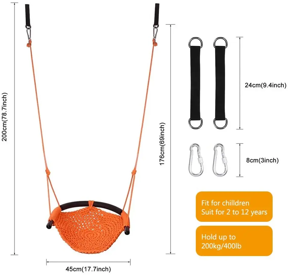 Kids Swing Duty Rope Play Secure Children Swing Set for Indoor/Outdoor Swing Seat Tree Heavy with Snap Hooks and Swing Straps 5