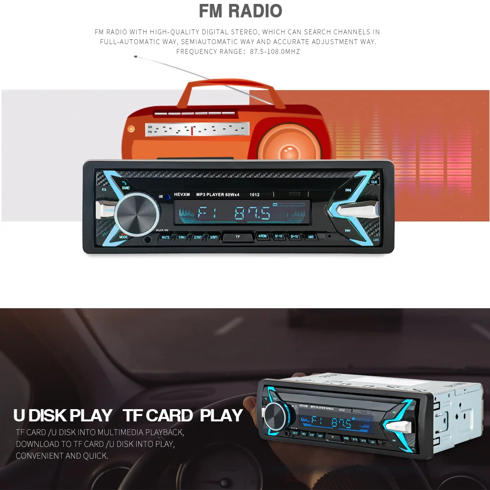 12 В автомобильный аудио для стерео-Радио автомобильной Bluetooth V3.0 в тире 1 Din FM Aux вход приемник SD USB MP3 MMC WMA автомобильный Радио плеер