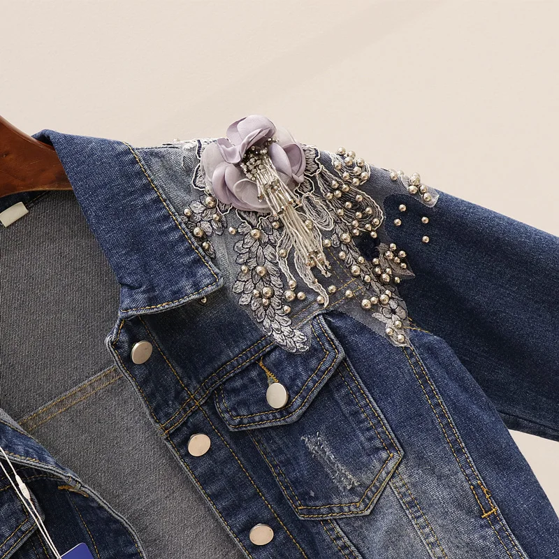 Neploe тяжелые бусины потертые джинсовые куртки пальто 3D Цветочная аппликация женские ковбойские Осенние новые модные короткие джинсовая куртка 53910