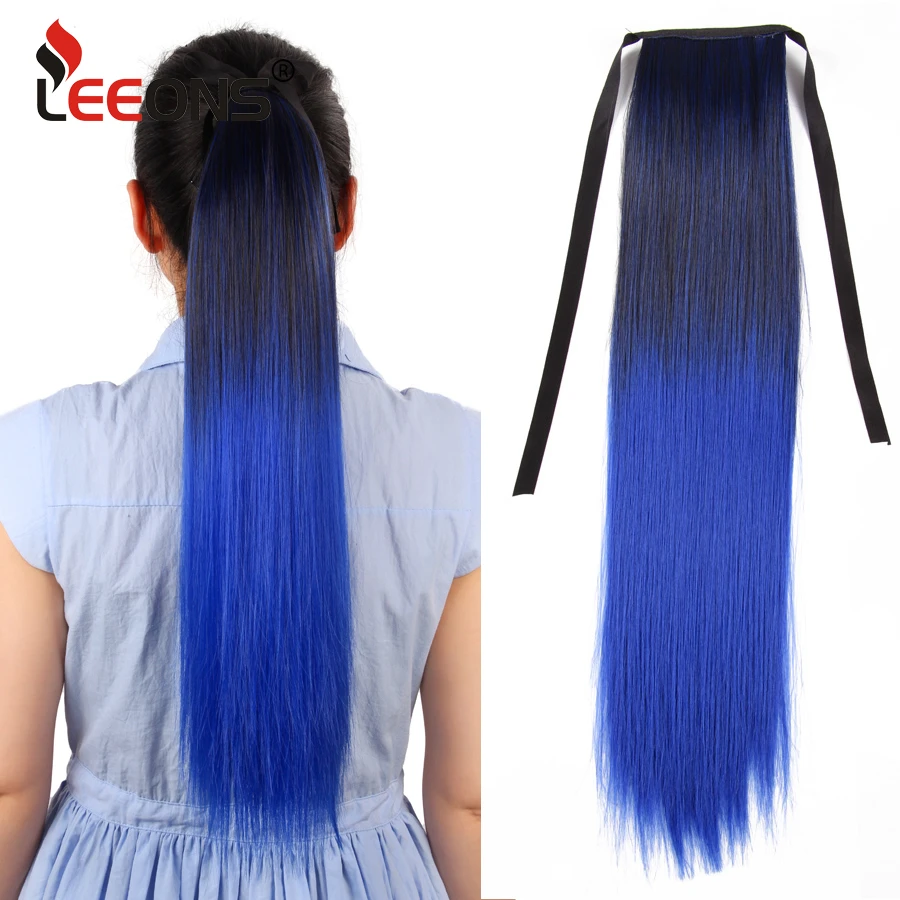 Leeons Synthetic Hair Ponytail Long Straight Around Clip In Ponytail Hair  Extension Ombre Blue Hair Cosplay Party Ponytail|Synthetic Ponytails| -  AliExpress