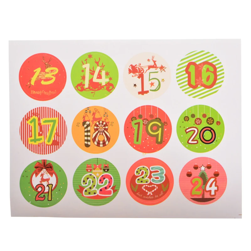 120 шт./лот мини 1-24 Адвент календарные наклейки Рождество цифры наклейки фестиваль конфеты мешок подарочная коробка этикетки декора наклейки