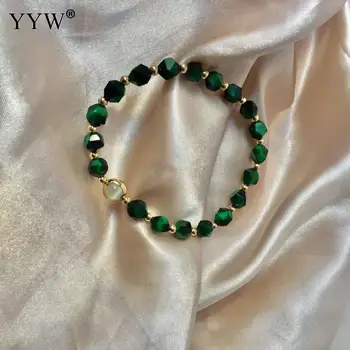 

Natural Faceted Green Tiger Eye Bracelet Fashion All-Match Crystal Bracelet Single Circle White Bracelet For Female Daily Wear