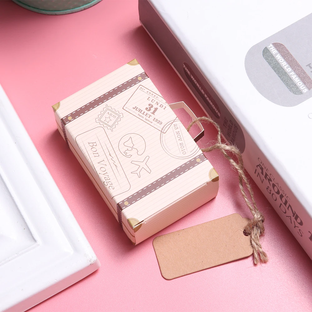 Hot 10pcs Mini Suitcase Favor Box Party Candy Vintage Kraft Paper with Tags and rope for Wedding/Travel Themed Part | Дом и сад