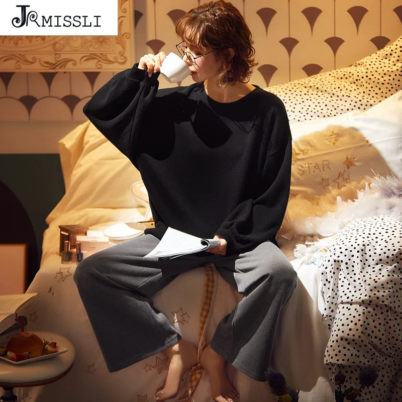 Весенне-осенне-зимние пижамные комплекты JRMISSLI однотонная женская пижама