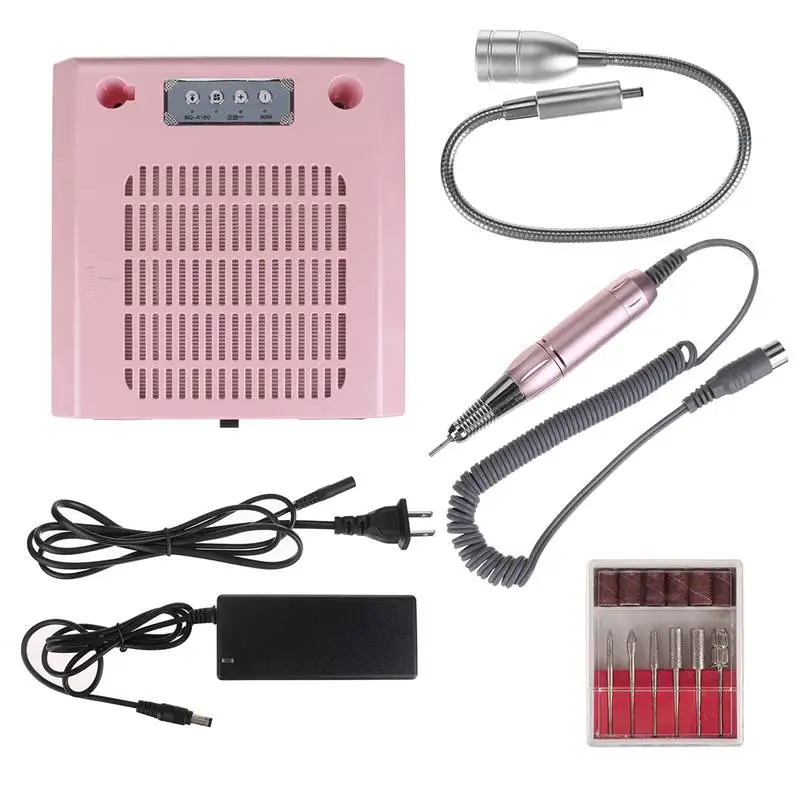 US Plug Pink 3в1 профессиональная дрель для ногтей 25000 об/мин, электрическая дрель для ногтей, ручка для рукоделия, пылеуловитель, всасывающая машина с лампой - Цвет: US Plug Pink