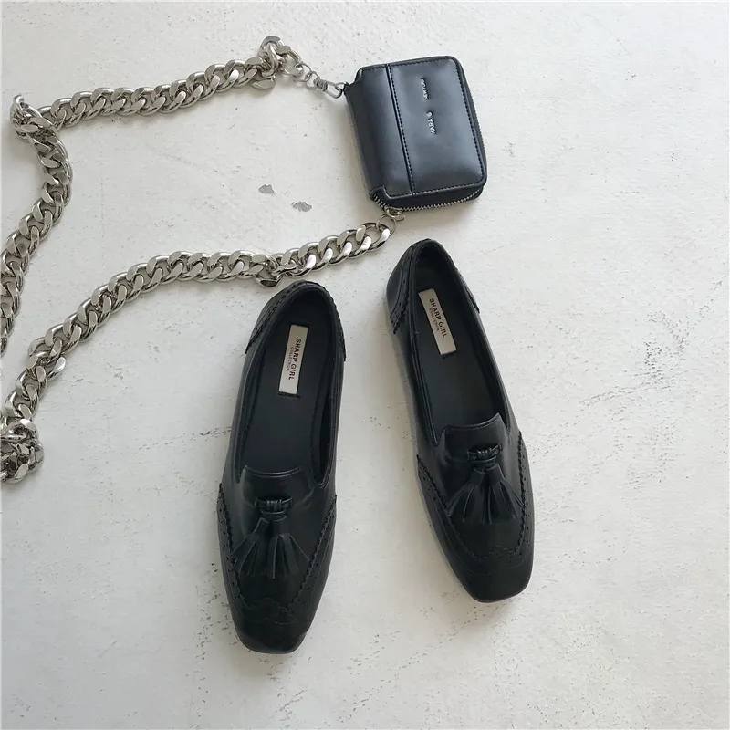 British Style Round Toe Shoes Woman Casual Female Sneakers Loafers Ladies Fringe Shallow Mouth Dress Flats Women Autumn