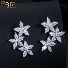 Pera романтичный серебристый цвет ювелирные изделия Пять лепестка, цветок форма кубического циркония камень женские серьги на День Святого Валентина подарок E125