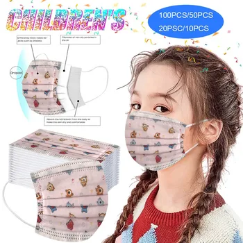 

Three-layer -proof Cartoon Printed Children's Disposable Mask Reusable Cloth Face Mask Washable Mouth Mask Caps Breathable