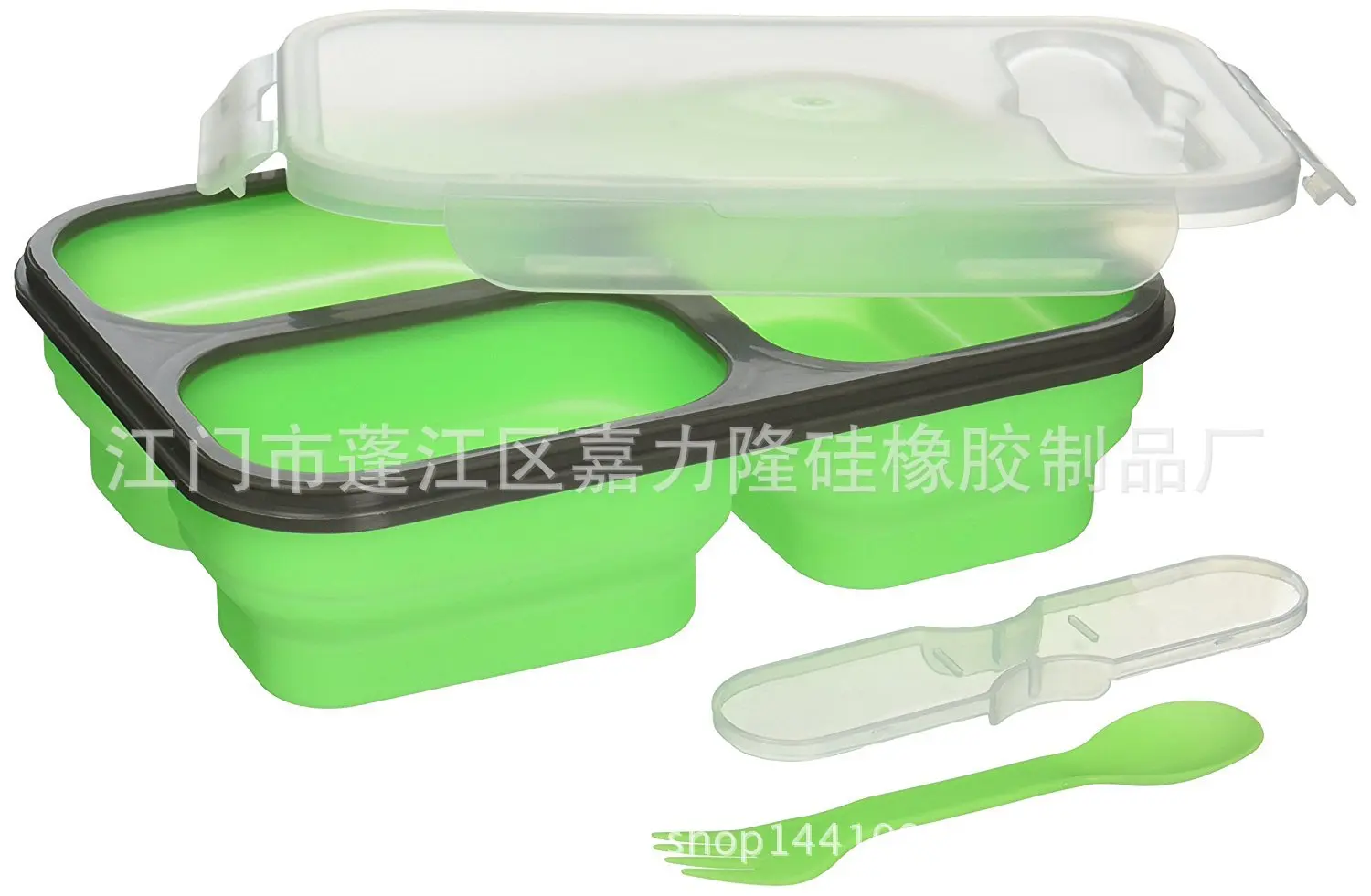 Three Grid Silicone Folding Lunch Box through FDA Lfgb Standard Test Guangdong Manufacturers Portable Lunch Box