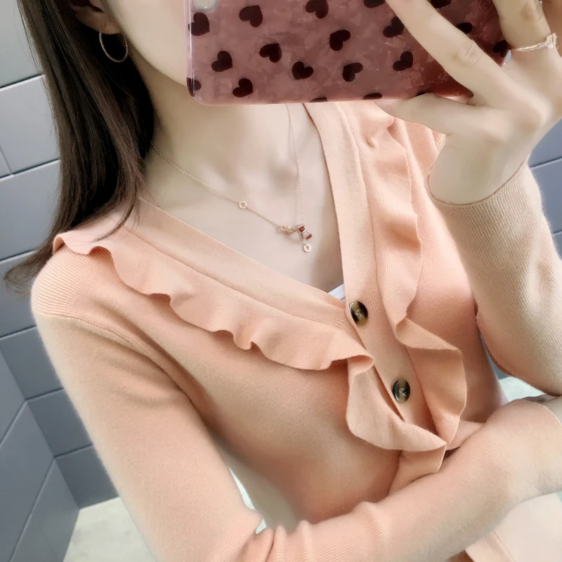 Cardigan Feminino Sweater Women 9300 Make The New Fungus And Heart Render Unlined Upper Garment Of 32-1 / F, 4 Row Shelves