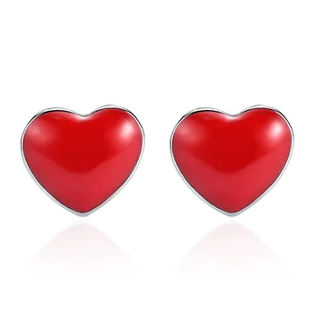 

Simple Classic Red Love Heart Earrings For Women Girl Gift 925 Sterling Silver Prevent Allergy Stud Earrings