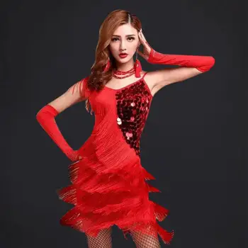 

Sexy fringed dresses tango adult red latin dance costumes women salsa dancewear dance costume dresses fringe gold sequin S-XL