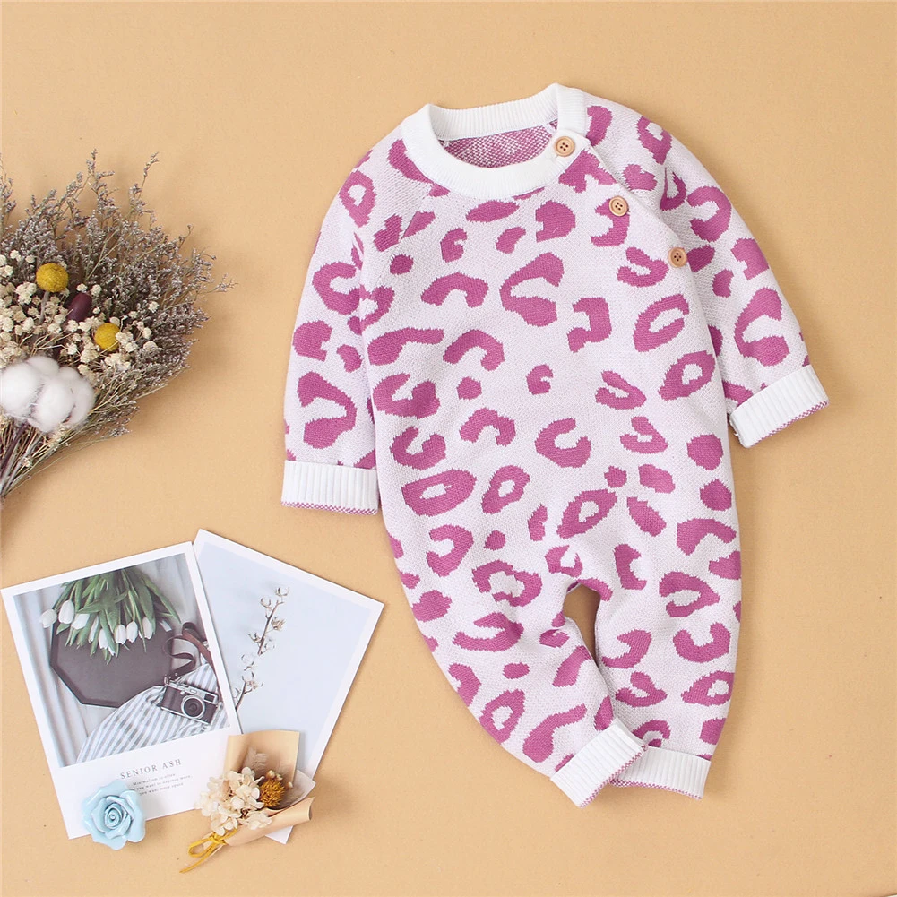 Emmababy зимний Леопардовый вязаный свитер для новорожденных мальчиков и девочек Комбинезон, комплект одежды